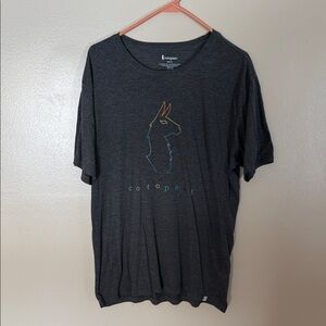 Cotopaxi Men's Charcoal Tee with Colorful Llama Design